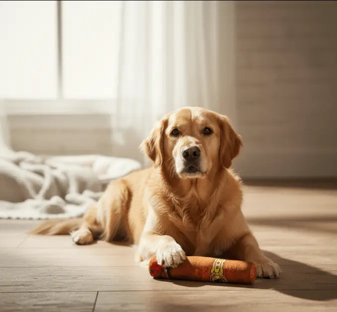 Gioco Masticabile per Cani "Sigaro" in Peluche | Con Squeak per il Massimo Divertimento - GoodBoyGadgets