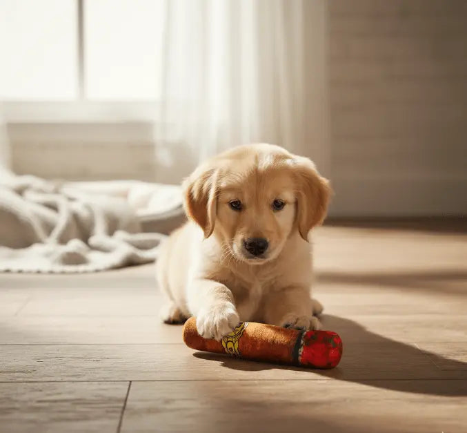 Gioco Masticabile per Cani "Sigaro" in Peluche | Con Squeak per il Massimo Divertimento - GoodBoyGadgets