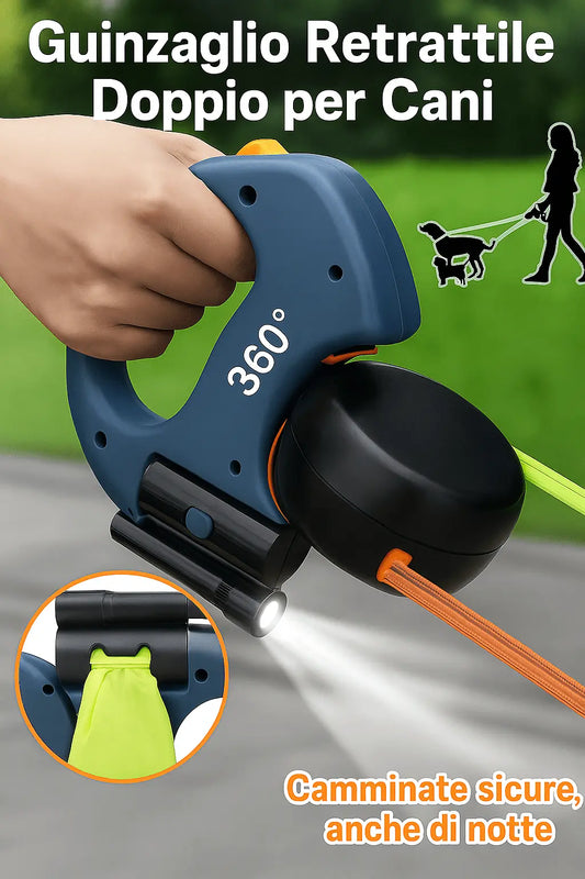 Guinzaglio Doppio con Torcia: il massimo controllo per due cani - | GoodBoyGadgets